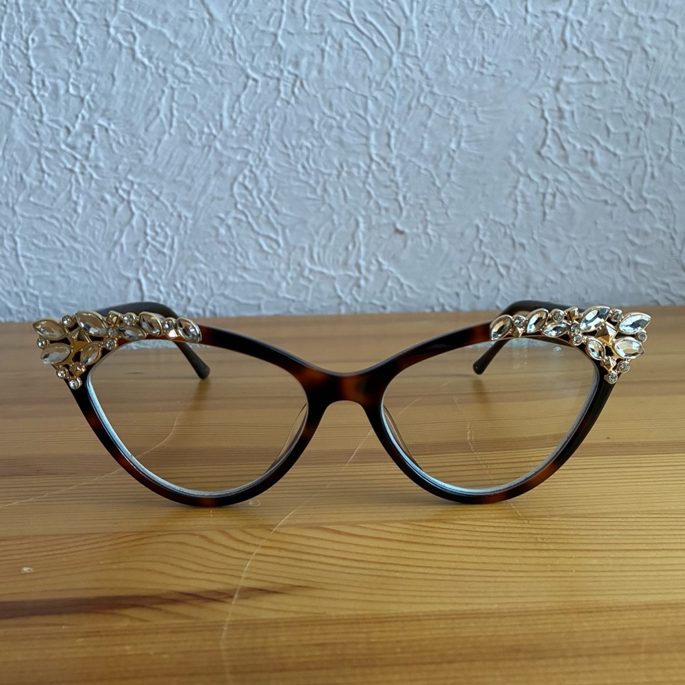 Zenni fashion eyeglasses cat eye jeweled tortoise frames only